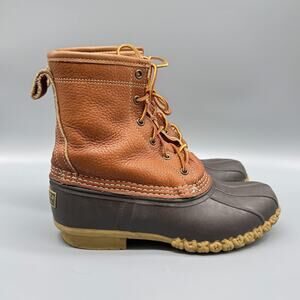 LL Bean Shoes Womens 7 Brown Leather Rubber Duck Boots Shearling Lined Maine USA